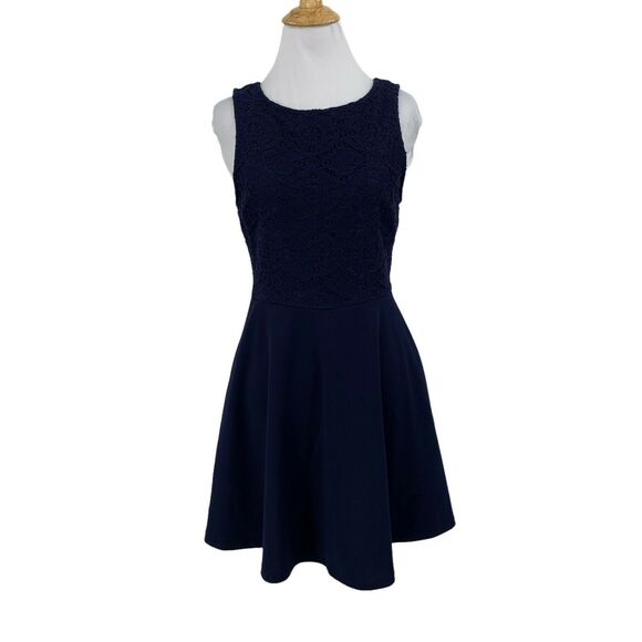 Speechless Skater Dress Women M Medium Midnight Blue Open Tie Back Line Back Zip - Picture 1 of 11